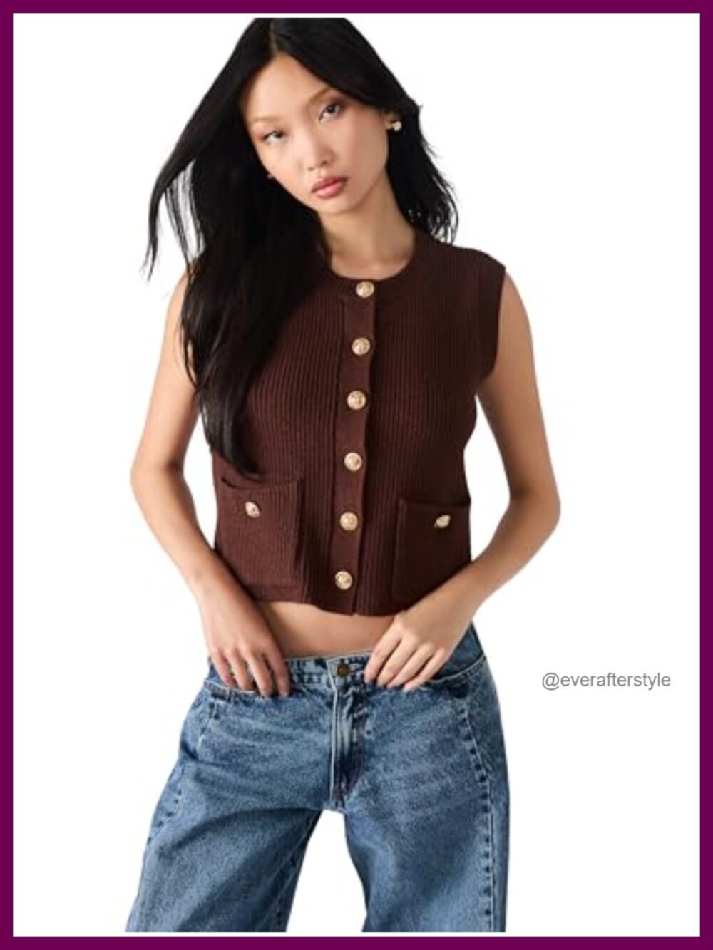 Steve Madden Aliya Sweater Vest Sleeveless Button Front Pullover